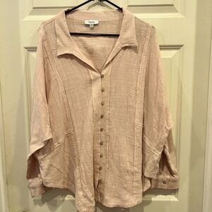 Fate Womens Blush Pink Textured Gauze Raw Edge Button Down Shirt Size M Boho